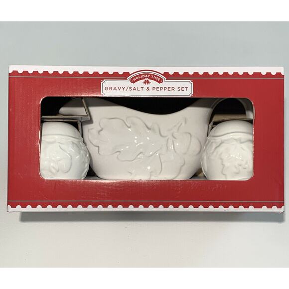 Holiday Time Gravy Salt  Pepper Serving Set Thanksgiving Christmas Holiday NEW - Picture 1 of 7